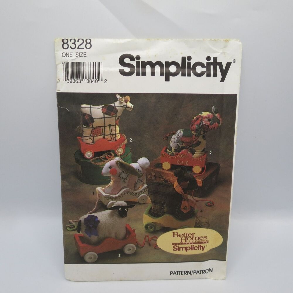 Simplicity 8328 Decorative Pull Toy Animals ONE SIZE 1993 Vintage Craft